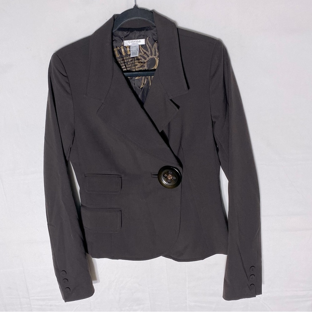 Vintage Y2K Citrine Brown One Button Blazer 6 Career Wear Secretary Librarian